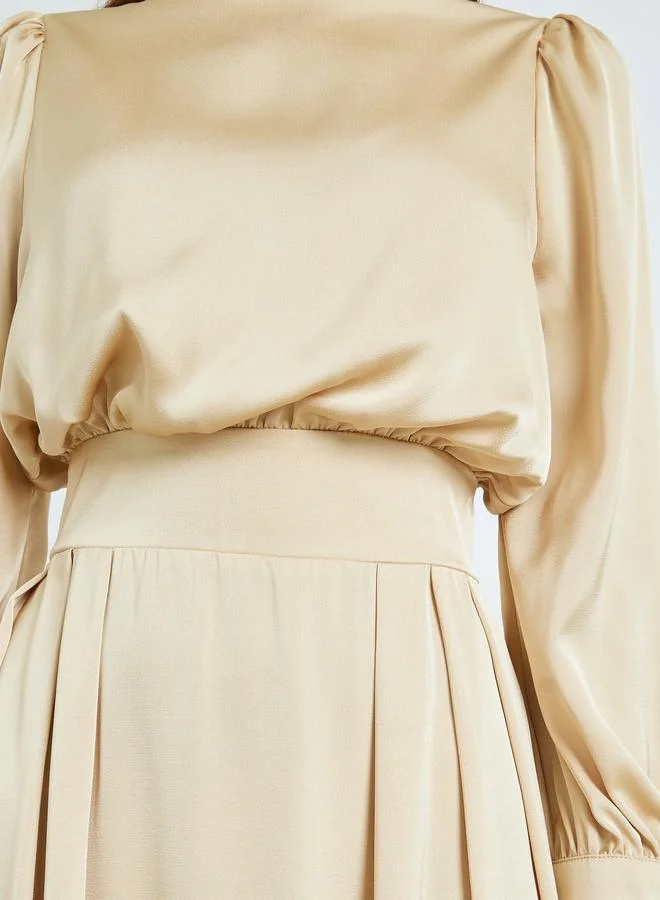 Styli  Women Beige Pleated A-Line Maxi Dress for Women | Best Price UAE